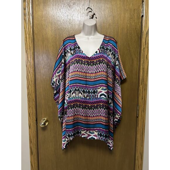 Chicos Top S / M Poncho Stitched Sides Lightweight AZTEC Southwest D25 - Picture 1 of 8